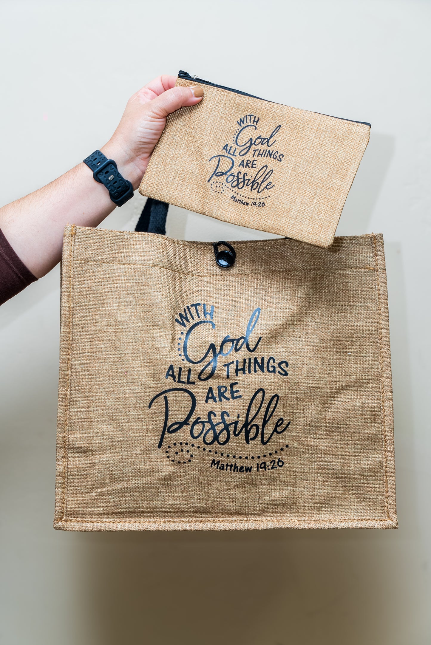 2pcs/Set Canvas Bag "With God all things are possible"